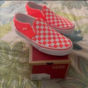 neon orange checkered vans